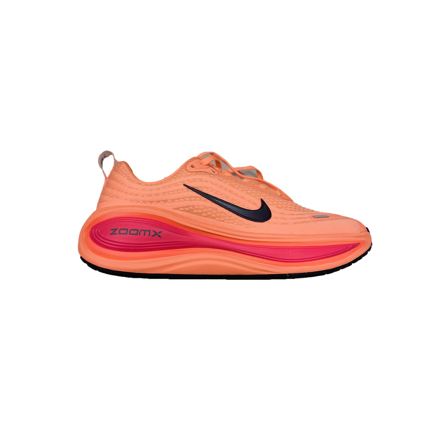 Vomero Plus Orange Pulse sneaker, vibrant orange upper with chunky cushioned sole, side profile view